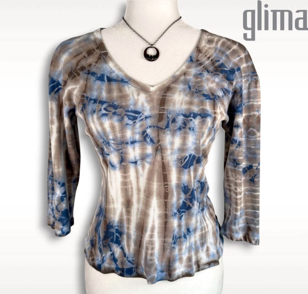 GLIMA Vintage 90s Whimsigoth Tie Dye Cotton Top M Blue Grunge Fairy Mall Goth